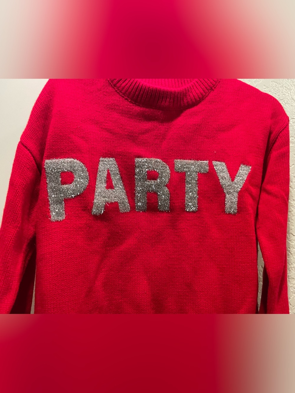 English Factory Red Sweater with Silver Sequin 'PARTY' Letters